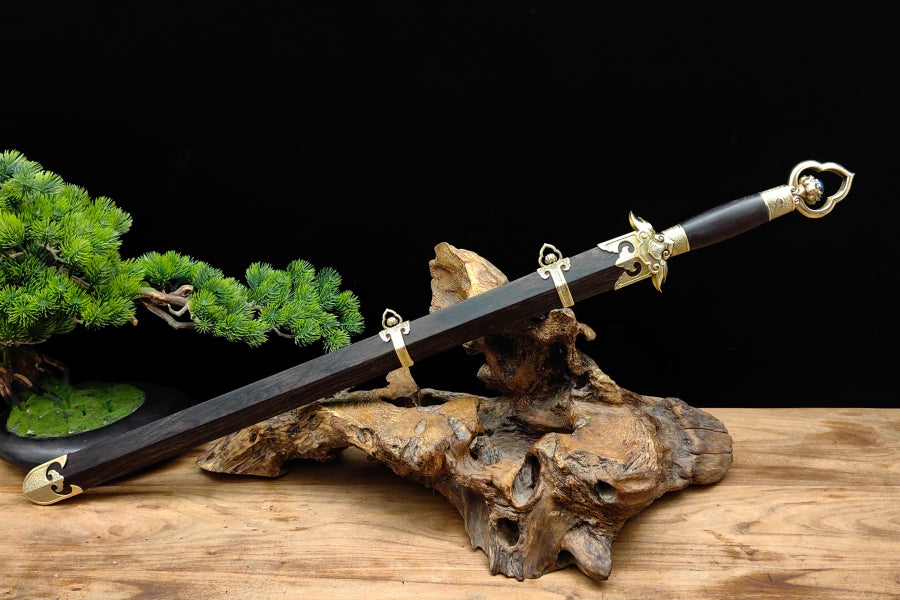 【莲花装黑檀鞘宋剑】Lotus-Fitted Song Dynasty Jian – Ebony Scabbard, Hand-Forged Spring Steel