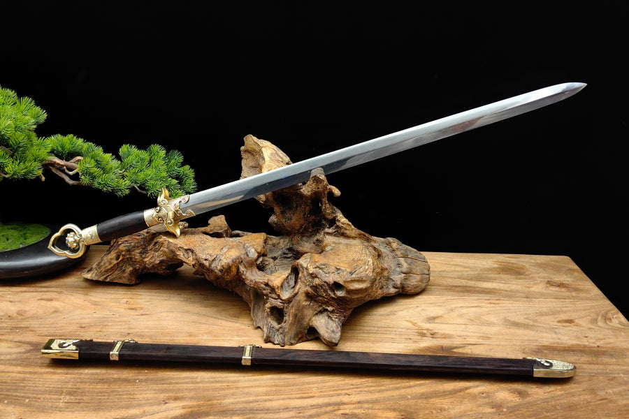 【莲花装黑檀鞘宋剑】Lotus-Fitted Song Dynasty Jian – Ebony Scabbard, Hand-Forged Spring Steel