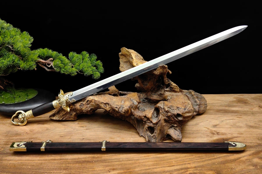 【莲花装黑檀鞘宋剑】Lotus-Fitted Song Dynasty Jian – Ebony Scabbard, Hand-Forged Spring Steel