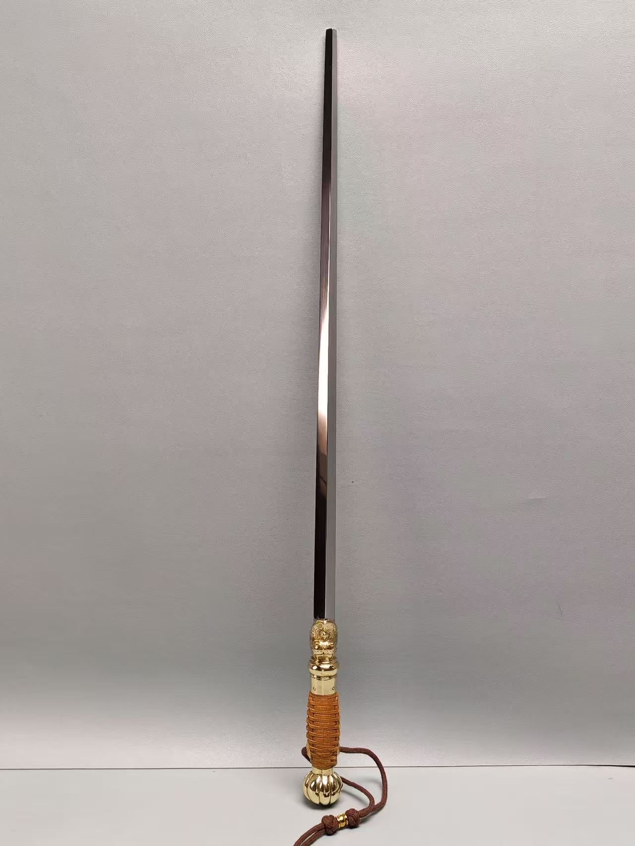【活龙眼仿锏】Traditional Chinese sword breaker– 65Mn Spring Steel Blade with Polished Brass Fittings