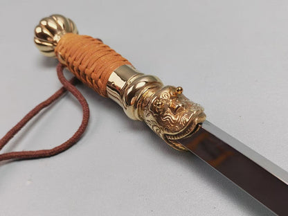 【活龙眼仿锏】Traditional Chinese sword breaker– 65Mn Spring Steel Blade with Polished Brass Fittings