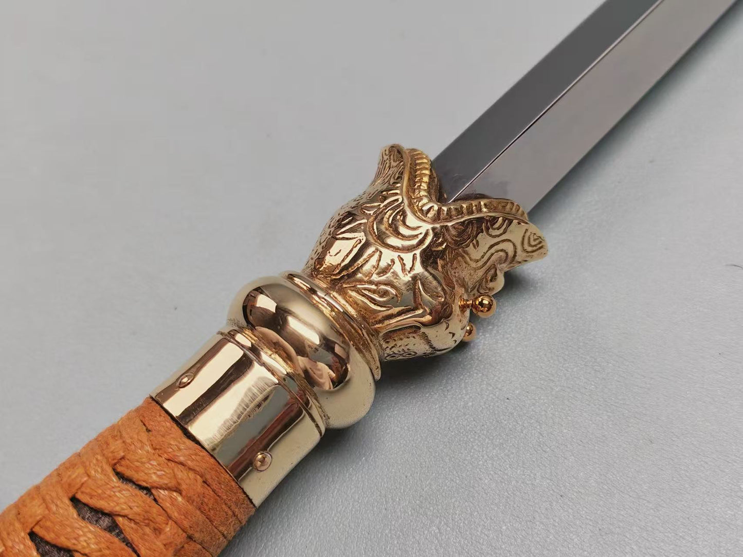 【活龙眼仿锏】Traditional Chinese sword breaker– 65Mn Spring Steel Blade with Polished Brass Fittings