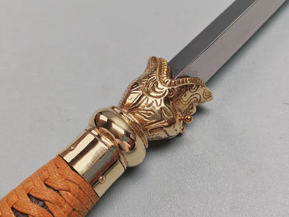 【活龙眼仿锏】Traditional Chinese sword breaker– 65Mn Spring Steel Blade with Polished Brass Fittings
