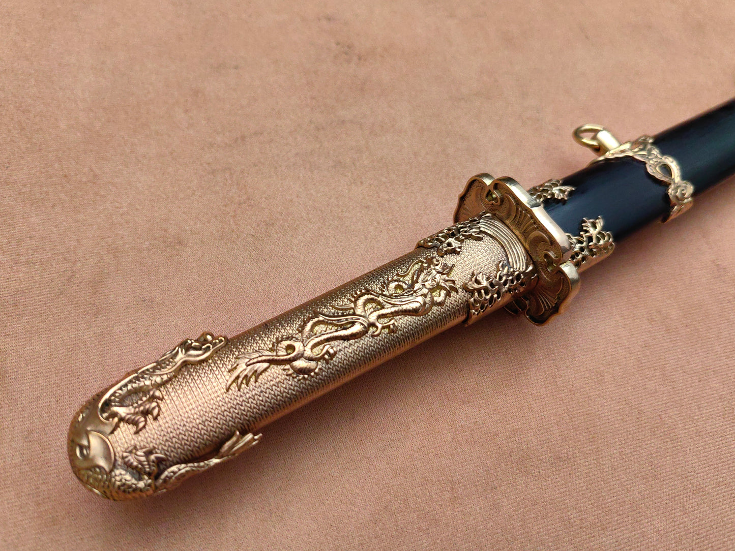 【镔铁水龙唐刀】Patterned Wootz Steel Tang Dynasty Dao – “Water Dragon” Clay-Hardened Blade