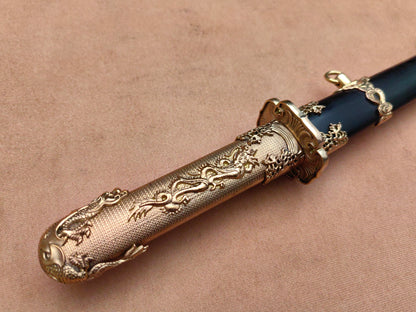 【镔铁水龙唐刀】Patterned Wootz Steel Tang Dynasty Dao – “Water Dragon” Clay-Hardened Blade