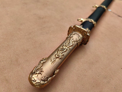 【镔铁水龙唐刀】Patterned Wootz Steel Tang Dynasty Dao – “Water Dragon” Clay-Hardened Blade