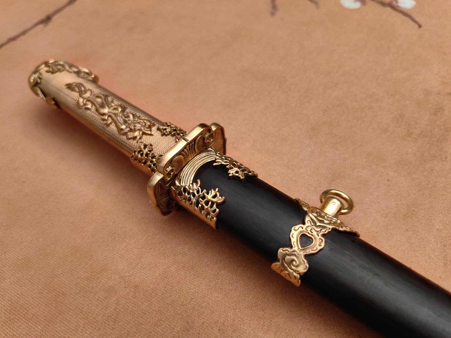 【镔铁水龙唐刀】Patterned Wootz Steel Tang Dynasty Dao – “Water Dragon” Clay-Hardened Blade