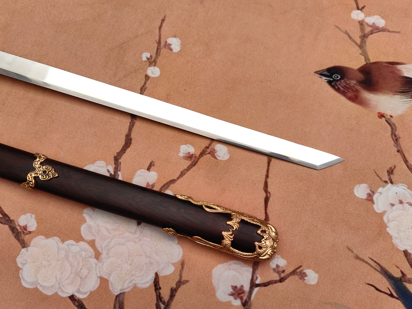 【镔铁水龙唐刀】Patterned Wootz Steel Tang Dynasty Dao – “Water Dragon” Clay-Hardened Blade