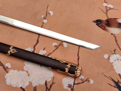 【镔铁水龙唐刀】Patterned Wootz Steel Tang Dynasty Dao – “Water Dragon” Clay-Hardened Blade