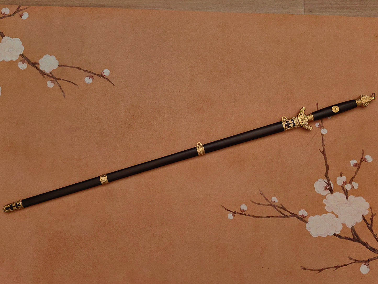 【铜装黑檀木锰钢小龙泉剑】Lightweight Longquan Sword – 65Mn Spring Steel, Brass Fittings, Ebony Mounts