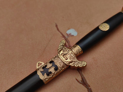 【铜装黑檀木锰钢小龙泉剑】Lightweight Longquan Sword – 65Mn Spring Steel, Brass Fittings, Ebony Mounts