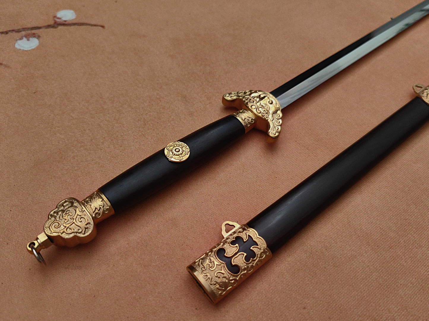 【铜装黑檀木锰钢小龙泉剑】Lightweight Longquan Sword – 65Mn Spring Steel, Brass Fittings, Ebony Mounts