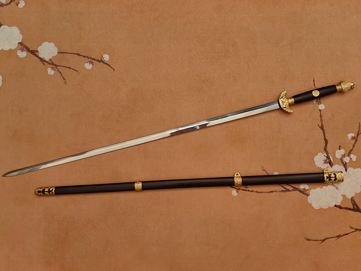 【铜装黑檀木锰钢小龙泉剑】Lightweight Longquan Sword – 65Mn Spring Steel, Brass Fittings, Ebony Mounts