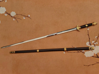 【铜装黑檀木锰钢小龙泉剑】Lightweight Longquan Sword – 65Mn Spring Steel, Brass Fittings, Ebony Mounts