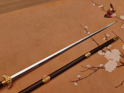 【铜装黑檀木锰钢小龙泉剑】Lightweight Longquan Sword – 65Mn Spring Steel, Brass Fittings, Ebony Mounts