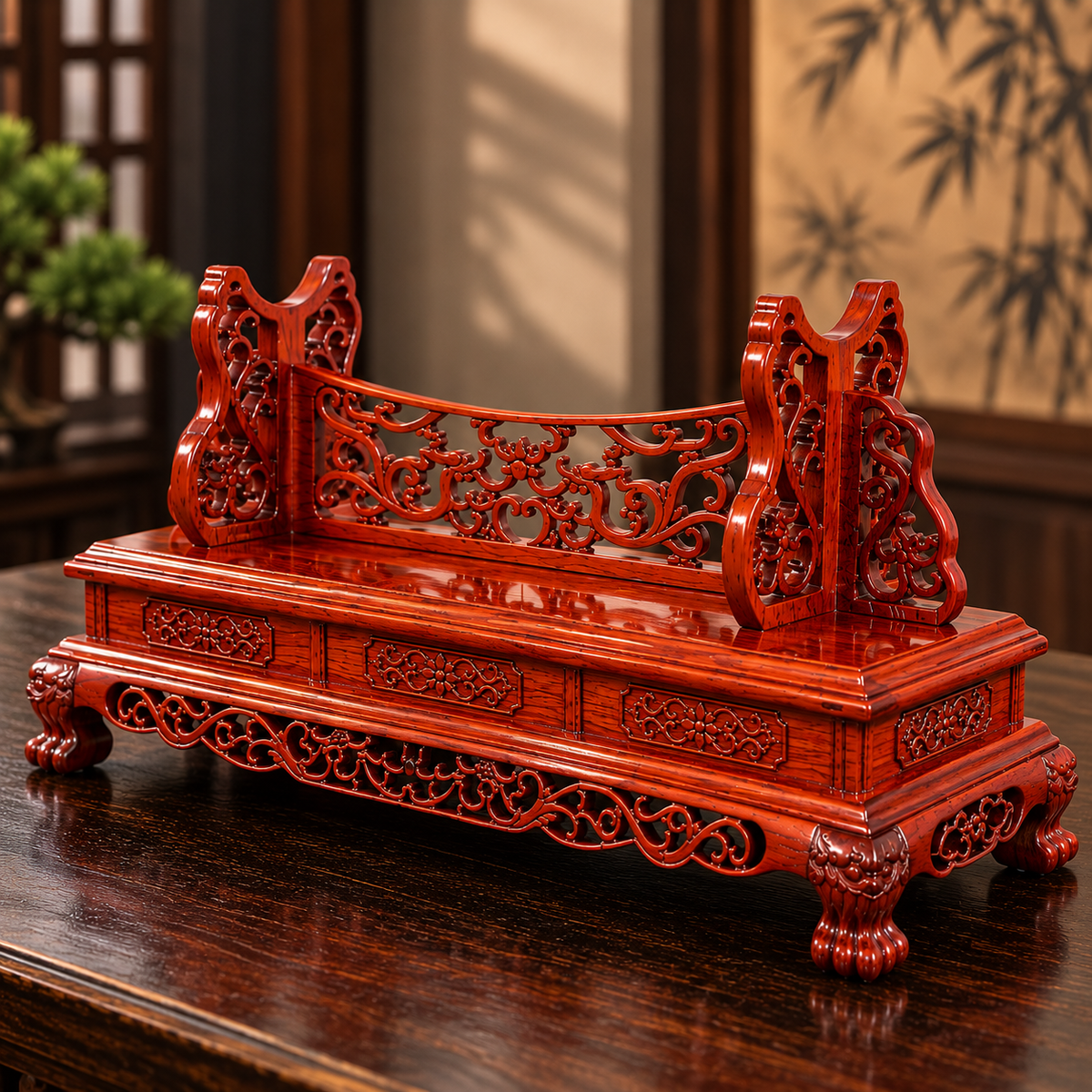 Traditional Chinese Solid Wood Sword Stand – Hand-Carved Display Rack