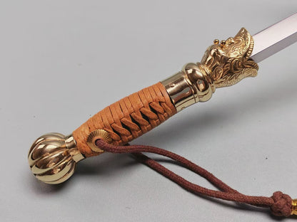 【活龙眼仿锏】Traditional Chinese sword breaker– 65Mn Spring Steel Blade with Polished Brass Fittings