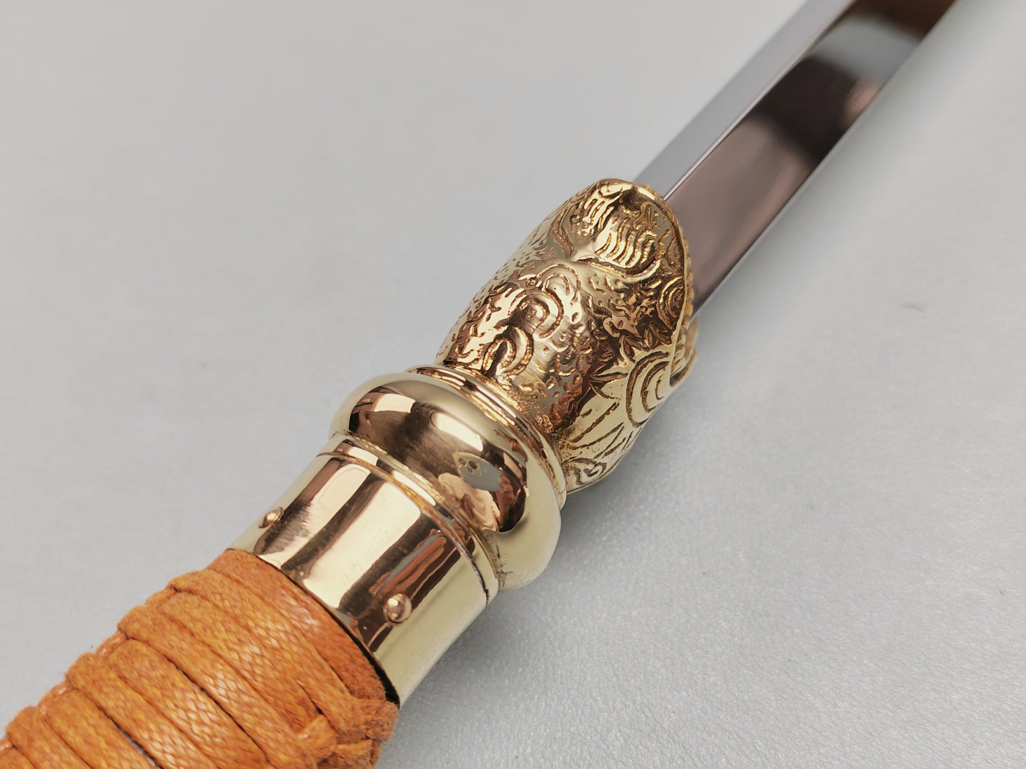 【活龙眼仿锏】Traditional Chinese sword breaker– 65Mn Spring Steel Blade with Polished Brass Fittings