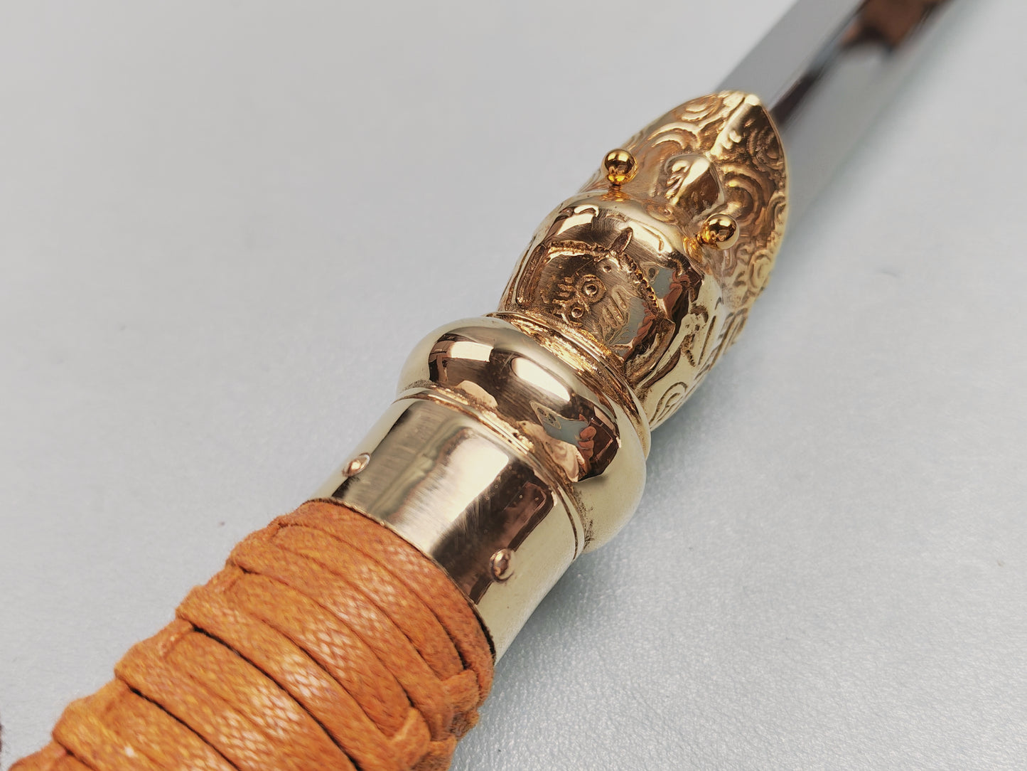【活龙眼仿锏】Traditional Chinese sword breaker– 65Mn Spring Steel Blade with Polished Brass Fittings