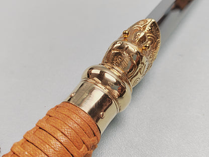 【活龙眼仿锏】Traditional Chinese sword breaker– 65Mn Spring Steel Blade with Polished Brass Fittings