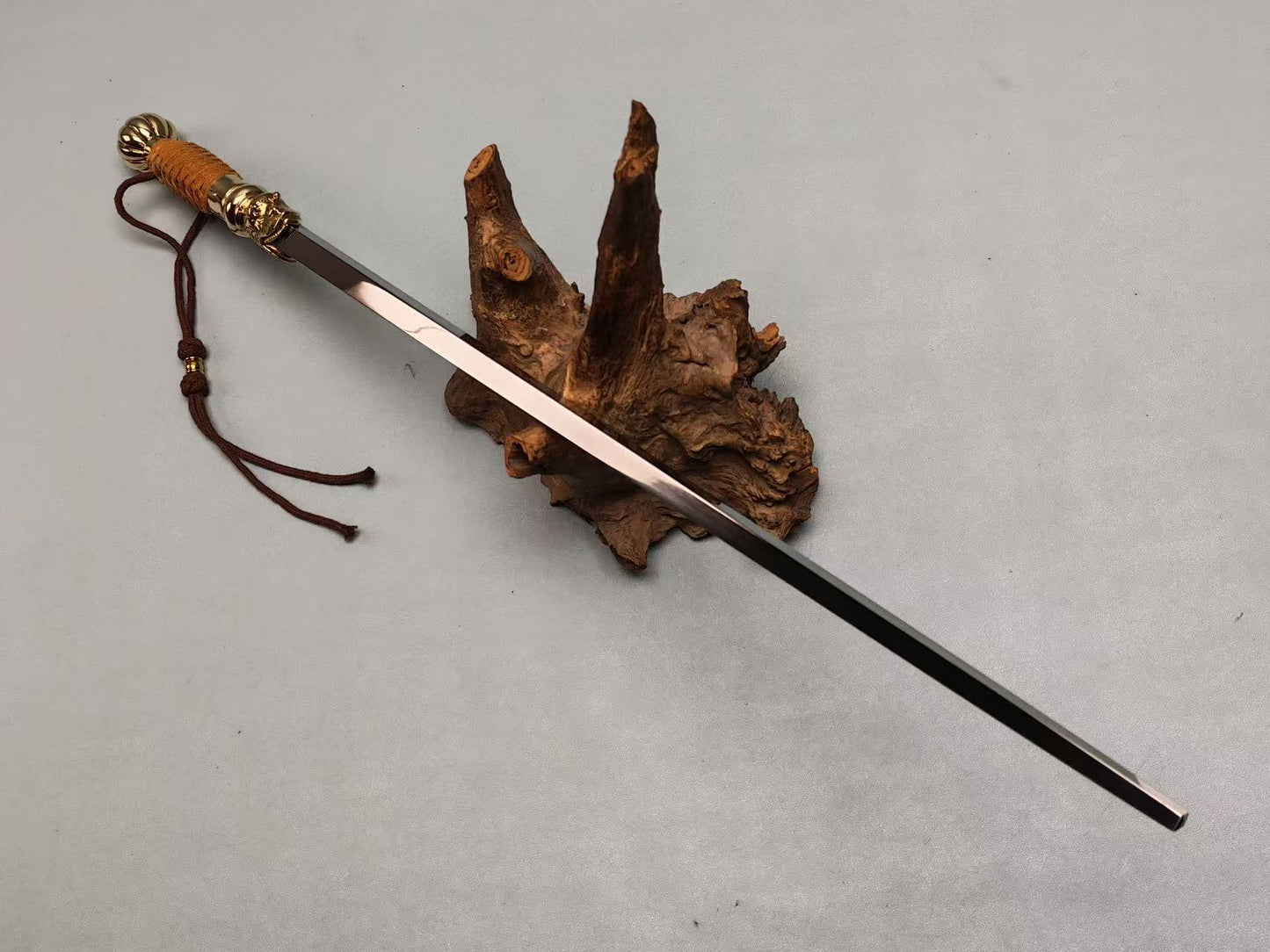 【活龙眼仿锏】Traditional Chinese sword breaker– 65Mn Spring Steel Blade with Polished Brass Fittings