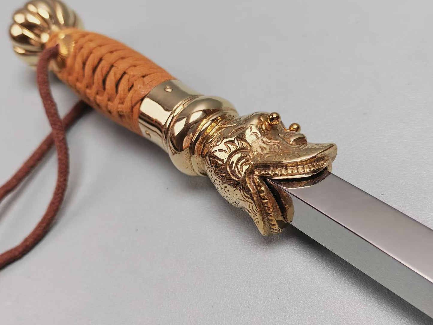 【活龙眼仿锏】Traditional Chinese sword breaker– 65Mn Spring Steel Blade with Polished Brass Fittings