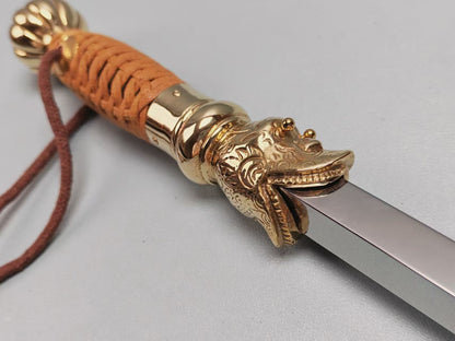 【活龙眼仿锏】Traditional Chinese sword breaker– 65Mn Spring Steel Blade with Polished Brass Fittings