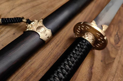 【铜装锰钢黑檀鞘苗刀】Hand-Forged Miaodao | 60Si2Mn Spring Steel Long Saber